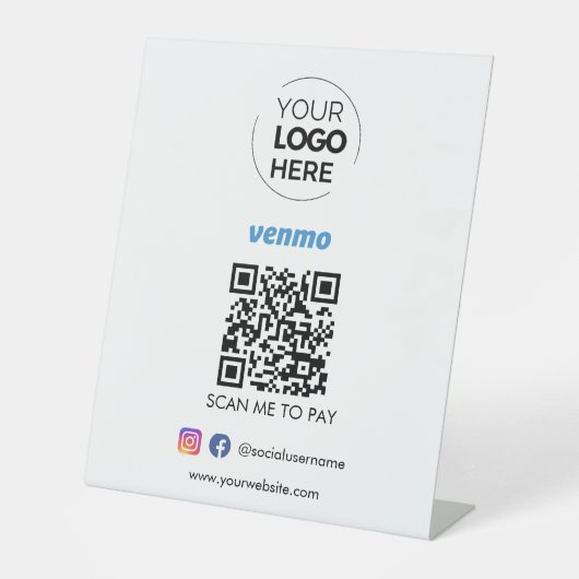 Venmo QR Code Zahlung | Scan to Pay Business Logo Sockelschild (Vorderseite)