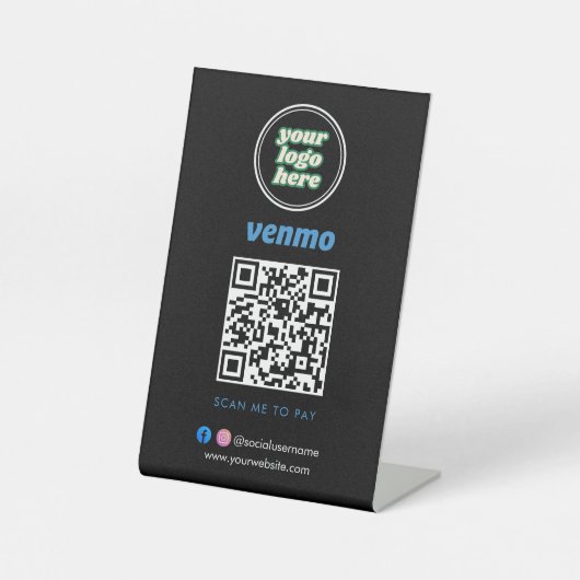 Venmo QR Code Zahlung | Scan to Pay Business Logo Sockelschild (Vorderseite)