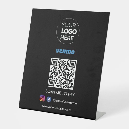 Venmo QR Code Zahlung | Scannen, um schwarz zu bez Sockelschild (Vorderseite)