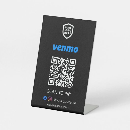 Venmo QR Code Zahlung | Schwarzer Scan zu bezahlen Sockelschild (Vorderseite)