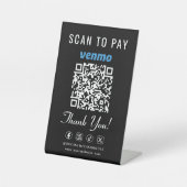 Venmo Scan to Pay QR Code Black Tabletop Sockelschild (Vorderseite)
