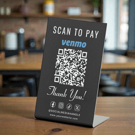Venmo Scan to Pay QR Code Black Tabletop Sockelschild