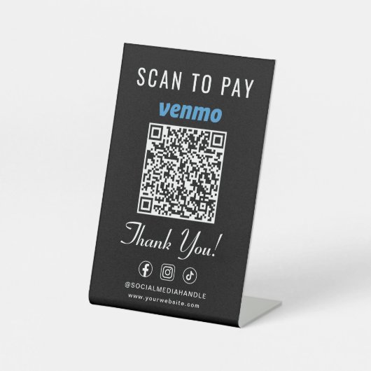 Venmo Scan to Pay QR Code Tabletop Black Sockelschild (Vorderseite)