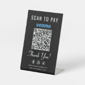 Venmo Scan to Pay QR-Code Tischständer Schwarz Sockelschild (Vorderseite)