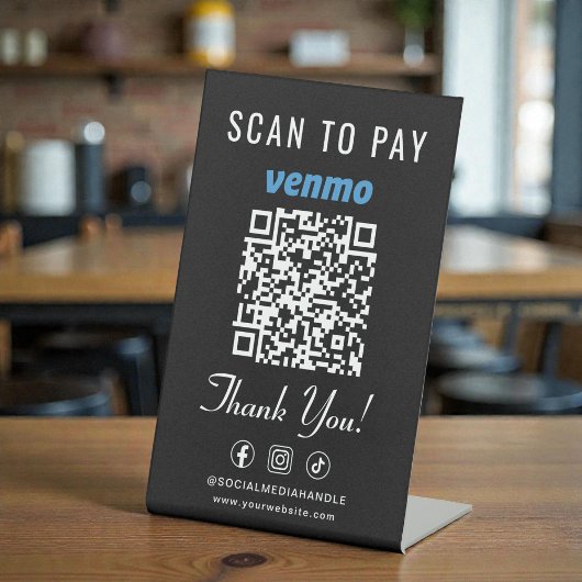 Venmo Scan to Pay QR-Code Tischständer Schwarz Sockelschild