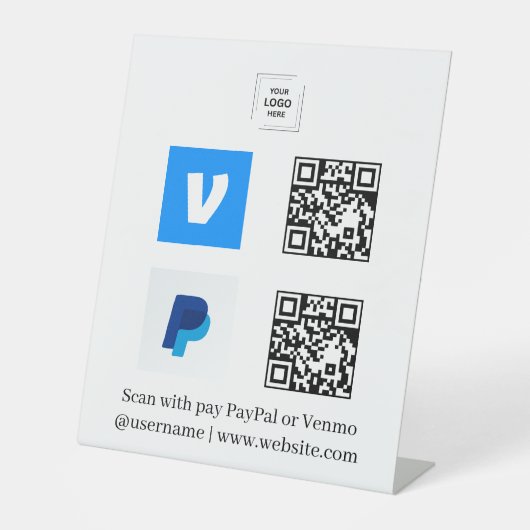 Venmo- und PayPal-QR-Code-Scan-to-Pay-Logo-Ständer Sockelschild (Vorderseite)