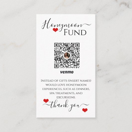 Venmo Wedding Registry Honeymoon Begleitkarte (Vorderseite)