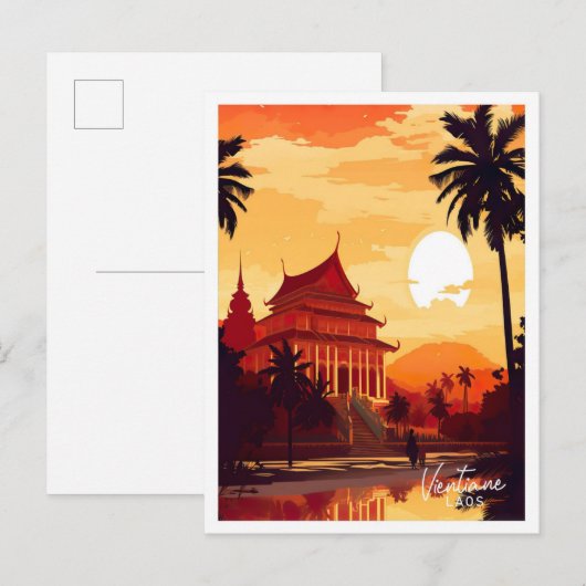 Ventiane Laos Kunst Vintage Reisevorführung Postkarte (Vorne/Hinten)