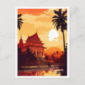 Ventiane Laos Kunst Vintage Reisevorführung Postkarte (Vorderseite)