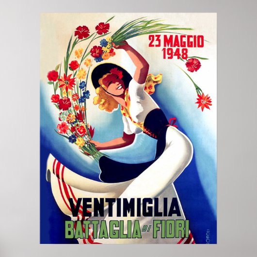 Ventimiglia, Maggio, Italien, Girl on Blume Kampf Poster (Vorne)