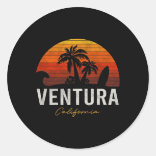 Ventura Beach California Palms Vacation Surf Runder Aufkleber
