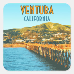 Ventura Pier Beach California Vintag Quadratischer Aufkleber