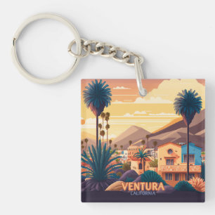 Ventura Sonnenuntergang Berge Südkalifornien Retro Schlüsselanhänger