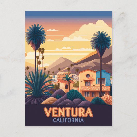 Ventura Sunset Mountains Süd California Retro Postkarte (Vorderseite)