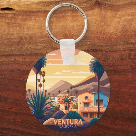 Ventura Sunset Mountains Süd California Retro Schlüsselanhänger (Vorderseite)