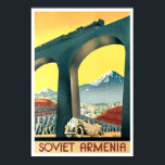 Venture Art Deco Armenia Tourismus Poster<br><div class="desc">Dies ist ein digital erweiterter Ausdruck eines Vintagen Touristiklithographen aus dem Jahr 1935 über das sowjetische Armenien mit einer Brücke mit einer Dampflokomotive,  die über ein Auto aus den 1930er Jahren fährt.</div>