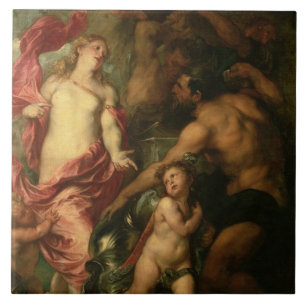 Venus, das Vulcan für die Rüstung von Aeneas fra Fliese