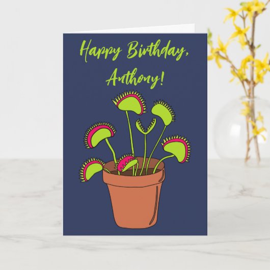 Venus Fly Trap Pflanze Illustration Personalisiert Karte (Gelbe Blume)