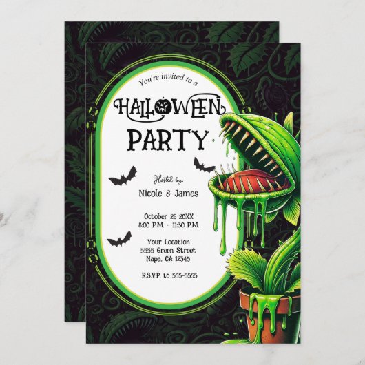 Venus Flytrap Green Slime Halloween-Party Einladung (Vorne/Hinten)