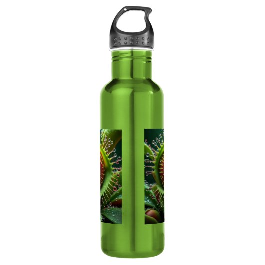 Venus Flytrap Grün und Rot Edelstahlflasche (Vorderseite)