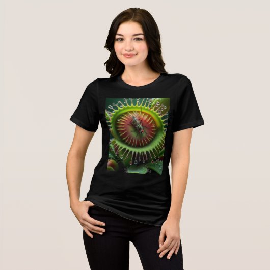 Venus Flytrap Grün und Rot Tri-Blend Shirt (Vorderseite voll)