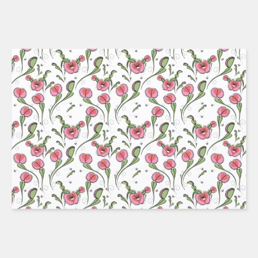 Venus Flytrap Pflanze und zitternde Fliegen auf Gr Geschenkpapier Set (Vorderseite 2)