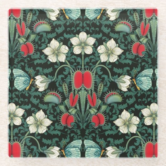 Venus Flytrap und Blue Butterfly Glasuntersetzer (Vorderseite)