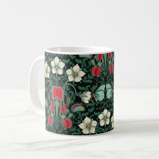 Venus Flytrap und Blue Butterfly Kaffeetasse (Vorderseite Links)