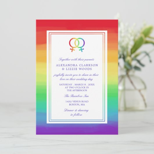 Venus-Symbole | Lesbische Hochzeit Einladung (Stehend Vorderseite)