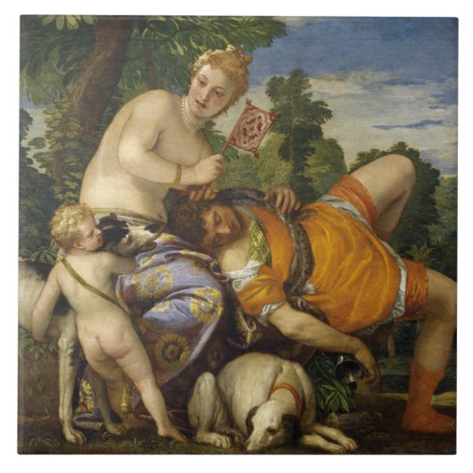 Venus und Adonis (von Paolo Veronese) Fliese (Vorderseite)