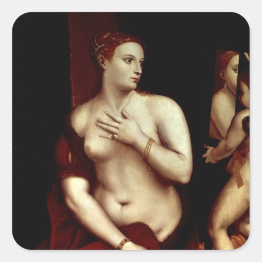 Venus vor dem Spiegel Quadratischer Aufkleber (Vorderseite)