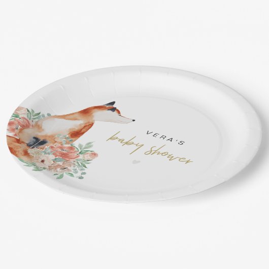 VERA Eukalyptus Greenery & Terracotta Floral Fox Pappteller (Schrägansicht)