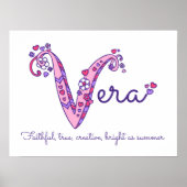 Vera Initial V Doodle Art Name und Bedeutung Poster (Vorne)