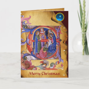 VERABSCHIEDEUNG DES MAGI CHRISTMAS PARCHMENT Blue Feiertagskarte