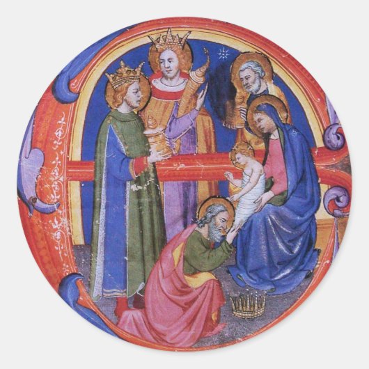 VERABSCHIEDEUNG DES NATIVITÄTSPARCHMENTS VON MAGI  RUNDER AUFKLEBER (Vorderseite)