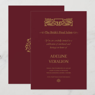 VerAlion | Burgund und Gold Elegantes Junggesellin Einladung