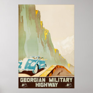 Veralteter Reiseplakat der Georgischen Militärstra Poster