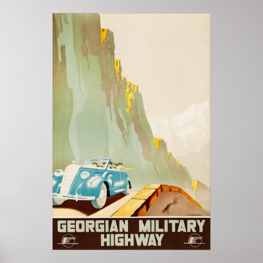 Veralteter Reiseplakat der Georgischen Militärstra Poster (Vorne)