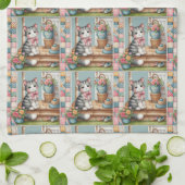 Veranda-Kätzchen-Blumen-Patchwork-Szene Geschirrtuch (Gefaltet)