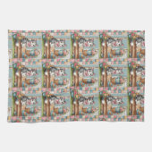 Veranda-Kätzchen-Blumen-Patchwork-Szene Geschirrtuch (Horizontal)