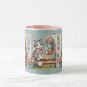 Veranda-Kätzchen-Blumen-Patchwork-Szene Tasse (Zentrum)