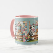 Veranda-Kätzchen-Blumen-Patchwork-Szene Tasse (Vorderseite Links)