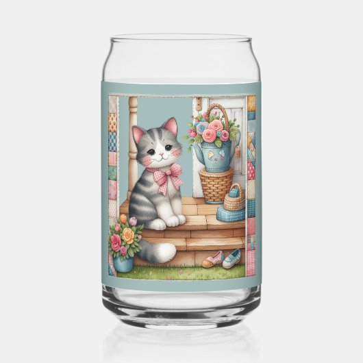 Veranda-Kitty-Blumen-Patchwork-Szene Dosenglas (Rückseite)