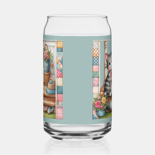 Veranda-Kitty-Blumen-Patchwork-Szene Dosenglas (Rechts)