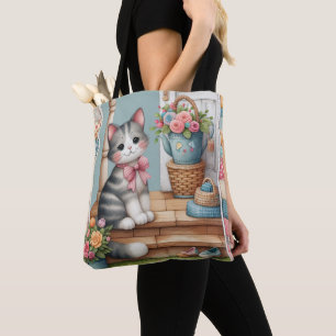 Veranda-Kitty-Blumen-Patchwork-Szene Tasche
