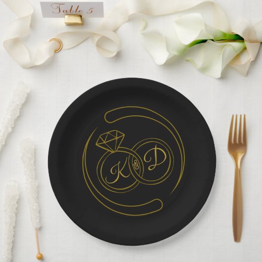 Veränderbare schwarze Goldene Verlobung Pappteller (Hochzeit)