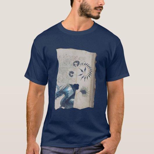 Veränderte Voynich-Manuskriptseite Blauer Drache T-Shirt (Vorderseite)