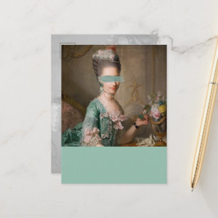 Verändertes Kunst-Vintage-Porträt Türkis-Farbblock Postkarte