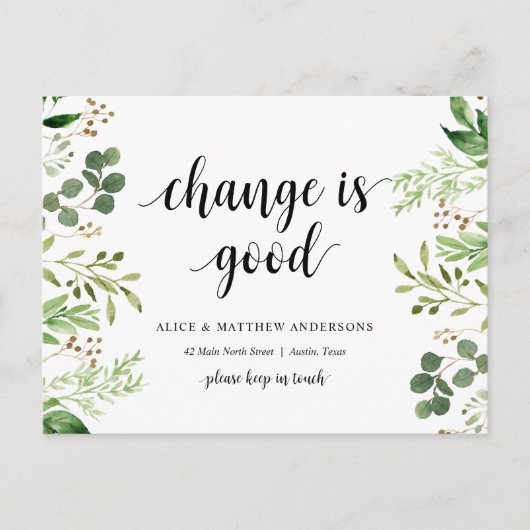 Veränderung ist gut, Ankündigung der neuen Zuhause Postkarte (Vorderseite)