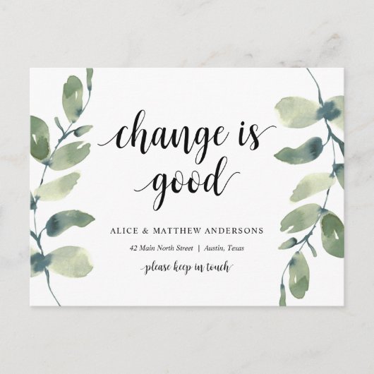 Veränderung ist gut, Ankündigung der neuen Zuhause Postkarte (Vorderseite)